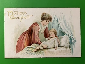 Mother's Goodnight Postcard ~ Laying Child in Bed ~ Posted 1912 ~ DB, Embossed - Picture 1 of 2