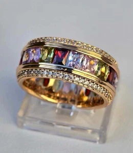 18ct Rose Gold Plated Multicoloured Stone full Eternity style Ring size O SALE! - Picture 1 of 3