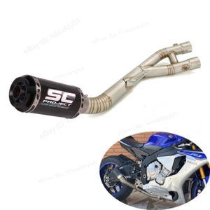For Yamaha YZF R1 R1M 2015-2025 Exhaust Tips Mid Pipe Carbon Fiber Muffler Black - Picture 1 of 9