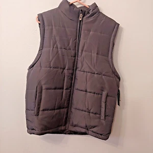 Puffer Vest New Burnside Charcoal Gray Mens Medium Full Zip - Picture 1 of 7