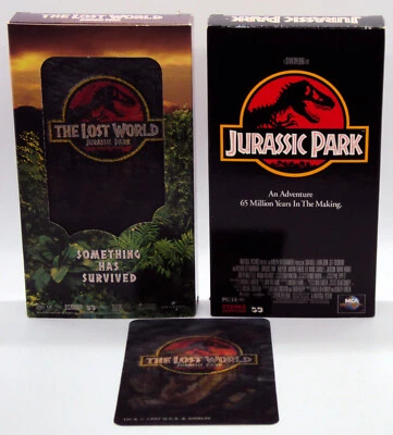 JURASSIC PARK & THE LOST WORLD Sequel + Extra Lenticular Card 2 VHS Video Tapes - Image 1 of 4