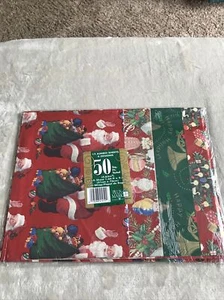 Vtg 90’s Flat Christmas gift wrap 50 sq ft 12 sheets 4 designs NOS - Picture 1 of 3