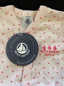 Petit Bateau NWT Pink Stars Dors Bien 100% Cotton Knit Snap Front Footie-Newborn - Picture 1 of 8