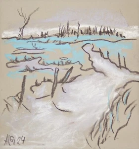 Painting Drawing Pastel Chalk "Landscape" sig. Prof.em. Andreas Loeschner-Gornau - Picture 1 of 1