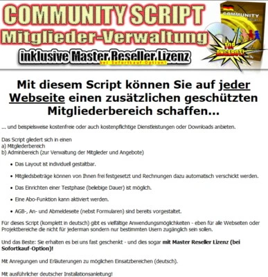 COMMUNITY SCRIPT - Mitglieder Verwaltung - Master Reseller Lizenz - Bild 1 von 4