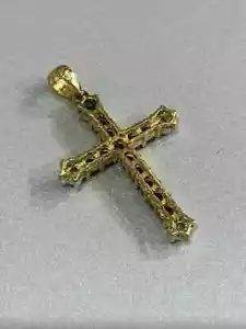 2.20Ct Round Cut Red Ruby Diamond Cross Pendant Necklace 14K Yellow Gold Finish - Picture 1 of 5
