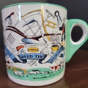 Vtg Large N. Staffordshire ENGLAND Mug & plate God Speed The Plow Farmer Wealth - Picture 1 of 21