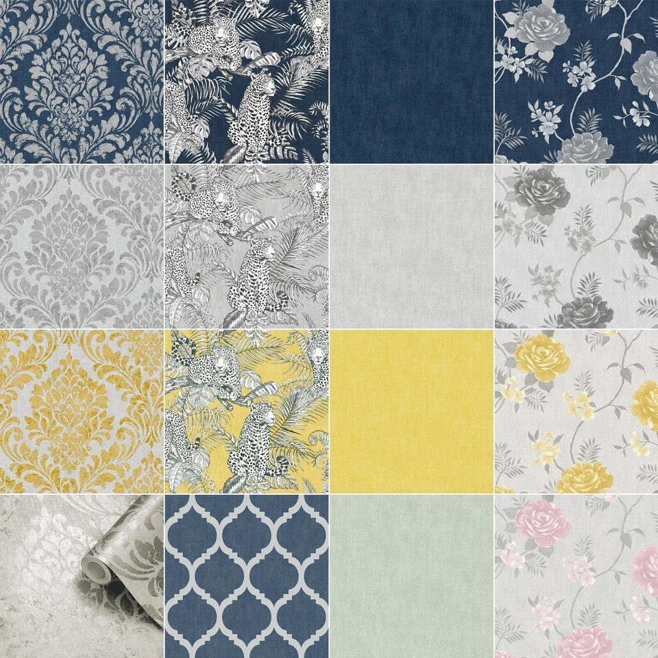 Papel Pintado Colección Muriva Darcy James - Damasco Exótico Leopardos Flores Rosas Foto 1 de 1