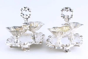 Antique French Pair Of Sterling Silver Salt Cellars With 950/1000 19th C - Picture 1 of 5