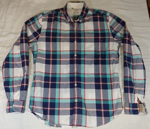 Express Men Plaid Button Up Long Sleeve Shirt Blue Pink White Soft Size Medium - Picture 1 of 9