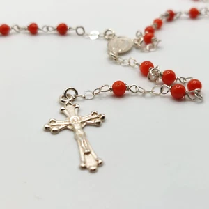 ROSARY Natural red Coral, Beads 4mm, Handmade and silver. - Picture 1 of 4