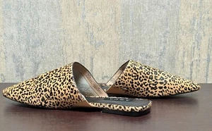 Aqua Flat Real Fur Leopard Print Women Slide Shoes Size 9M - Picture 1 of 5