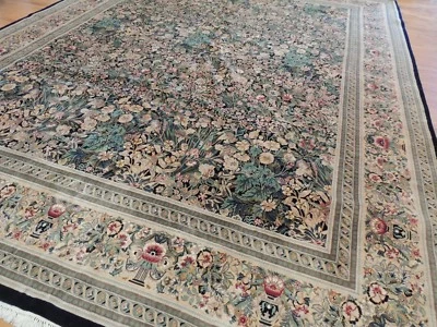 12x15 Pakistani Garden Design Area Rug Trees, Birds, Floral Green - Image 1 of 4