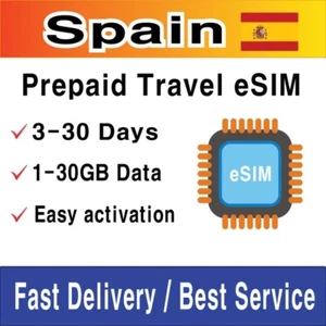 [eSIM] Spain Travel SIM Card | 1-30GB | 3-30 Days | QR Code | Fast Delivery - Zdjęcie 1 z 4