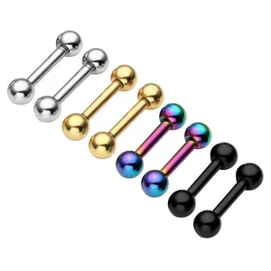 PAIR 16G 1/4" TITANIUM STEEL BARBELL HELIX EARRINGS TRAGUS CONCH CARTILAGE STUDS - Picture 1 of 3