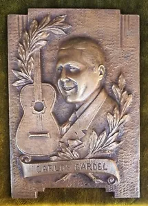 Carlos Gardel El Zorzal Criollo Placa Bronce Antigua 18 cm x 12 cm - Imagen 1 de 6