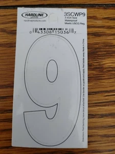 Hardline Self Adhesive Number 9 Glossy White Laminate 3 In Super Stick - Picture 1 of 3
