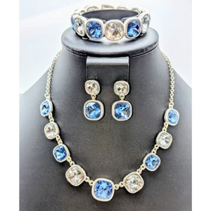 Vintage Krone Trifari Halskette Armband Ohrringe Glas Stein Schmuckset - Bild 1 von 7