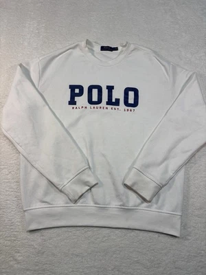 Polo Ralph Lauren Sudadera Para Hombre Grande Blanca Cuello Redondo Logo Gráfico Manga Larga Foto 1 de 4