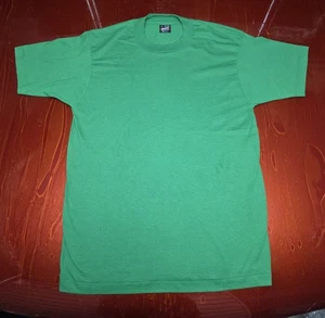 Vintage 90s Blank Solid Green Single Stitch Best Fruit of The Loom Tag T-Shirt L - Picture 1 of 7