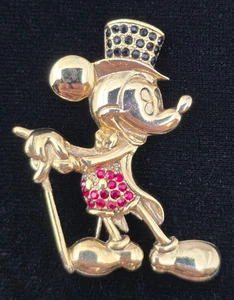 Vintage Disney Mickey Mouse Brooch Dancing Top Hat Gold Tone Red Black - Picture 1 of 5