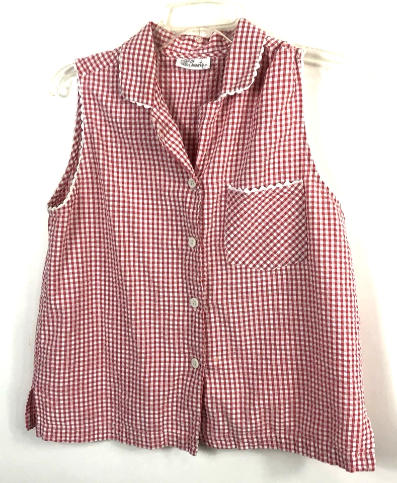 Pijama Personaje Mujer Rojo Blanco Cuadros Acento Ricrac Bolsillo Sin Mangas Botón Foto 1 de 4