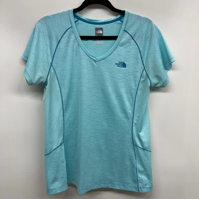 The North Face Womens Blue Geometric Print V Neck Athletic Top T Shirt Large - Image 1 of 4