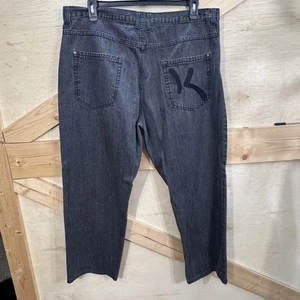 Kani Gold Jeans Mens 42x32 Black Denim Straight Leg Hip Hop Baggy Streetwear - Picture 1 of 8