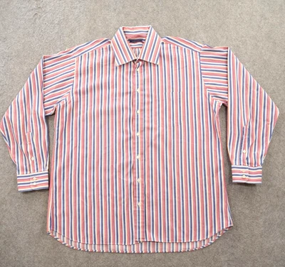 Camisa Burberry London Para Hombre 17.5 Rojo Azul Abotonada Rayas Manga Larga Vestido Foto 1 de 4