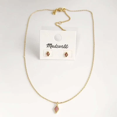 16" Madewell Stone Tag Pendant Necklace Earrings Chic Women Party Jewelry Sets - Image 1 of 4