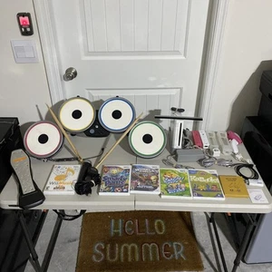 Rock Band Drum Set Harmonix NWDMS3 W Console Nintendo Wii RVL-001 & Accessories. - Picture 1 of 23
