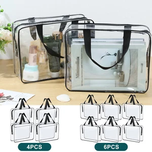 4/6 Packs Toy Storage Bags Clear PVC Organizing Bags with Zipper Portable GQ - Picture 1 of 18
