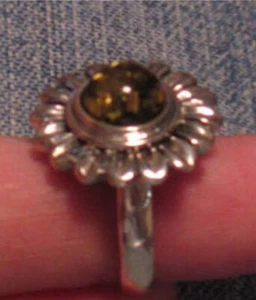 Bernstein Sonnenblume Sterling Silber Ring - Bild 1 von 1