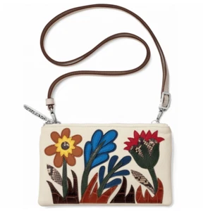 Brighton EDEN Multi Flowers White Leather Pouch Bag Small Crossbody NWT$145 - Picture 1 of 10
