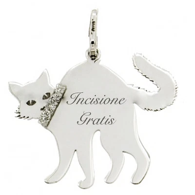Ciondolo gatto super terrorizzato in argento 925 rodiato -personalizzabile- - Immagine 1 di 2