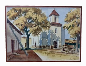 Original South American Watercolor Painting Landscape Church Signed Claude Leet - Picture 1 of 6
