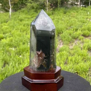 1.93LB Natural Ghost Smoke Quartz obelisk mineral specimen crystal Reiki+stand - Picture 1 of 24