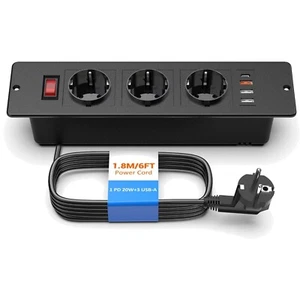 Regleta USB C, Enchufe de Mesa, 3 Puertos USB con Interruptor, Negro - Imagen 1 de 10