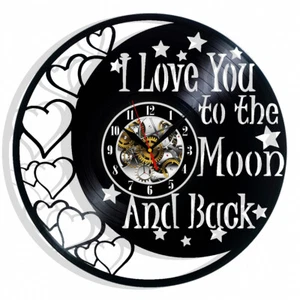 I Love You to the Moon and Back Vinyl Wanduhr Geschenk Urlaub Zuhause Zimmer Dekor - Bild 1 von 5