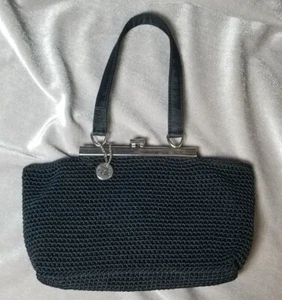 The SAK Black Crochet Lined Silver Tone Clasp Top Handle Hang Tag Micro Evening - Picture 1 of 11