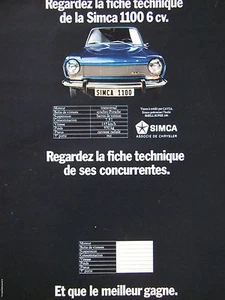 PUBLICITÉ DE PRESSE 1969 SIMCA 1100 REGARDEZ LA FICHE TECHNIQUE - ADVERTISING - Foto 1 di 1