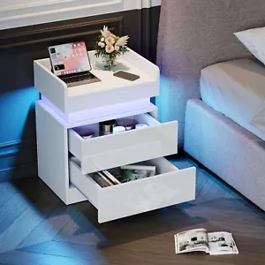 NEU Nachttisch Nachtschrank Hochglanz LED Beistelltisch Sofatisch 3 Schubladen - Bild 1 von 28