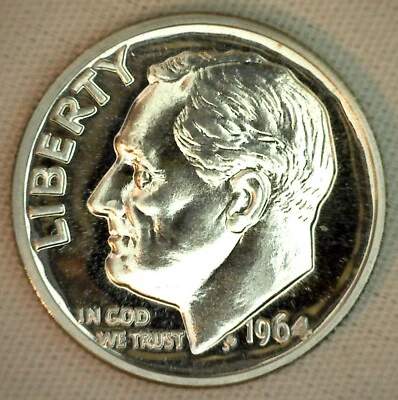 1964 Silver Proof Roosevelt Dime Ten-Cent Coin 10c from US Mint Proof Set - Image 1 of 2