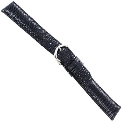 18mm deBeer Black Genuine Lizard Turned Edge Stitched Mens Tapered Band Long - Image 1 of 3