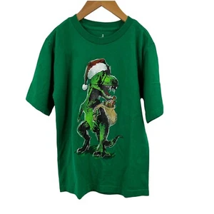 Kids Green Santa T-Rex Dinosaur Tee Size 8 - Picture 1 of 3
