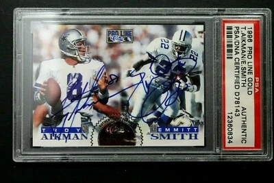 Troy Aikman Emmitt Smith Dallas Cowboys Dual Signed 1996 ProLine Gold Autograph - Image 1 of 4