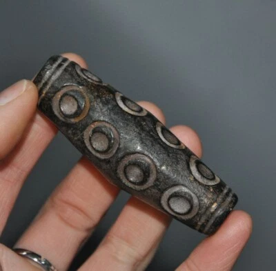 2.6" Tibetano Antiguo Jade Negro Tallado Cielo Ojo Exorcismo Amuleto Periapt Colgante Foto 1 de 4