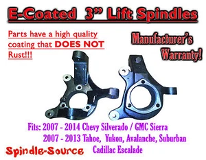 2007 - 16 GM 1500 TRUCK SUV 2WD 3" Lift Spindles Silverado Sierra E-COAT NO RUST - Picture 1 of 1