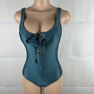 Women's Jungle Green One-Piece Swimsuit Lace-up neckline Mossimo - Picture 1 of 5