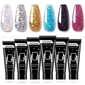 Glitter Poly Nail Extension Gel Kit - 6 Colors Builder for Nails Art Salon at... - Picture 1 of 1